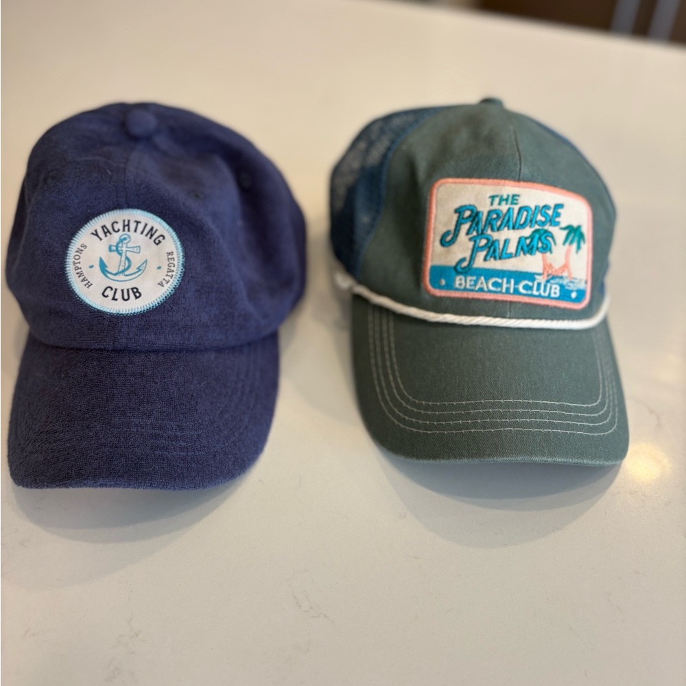 Anthropologie Navy and Green Patch Baseball Caps